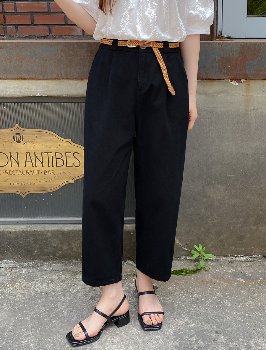 [EVELLET]クリーティバックバンディングセミ排気フィットコットンパンツ（ベルトセット）