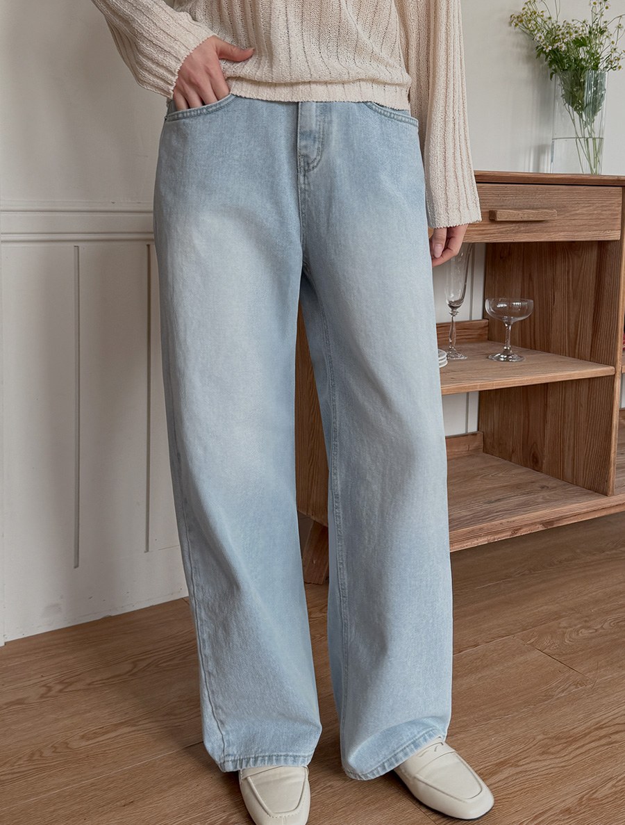 ケミュオンウォッシングストレートロングデニムパンツ