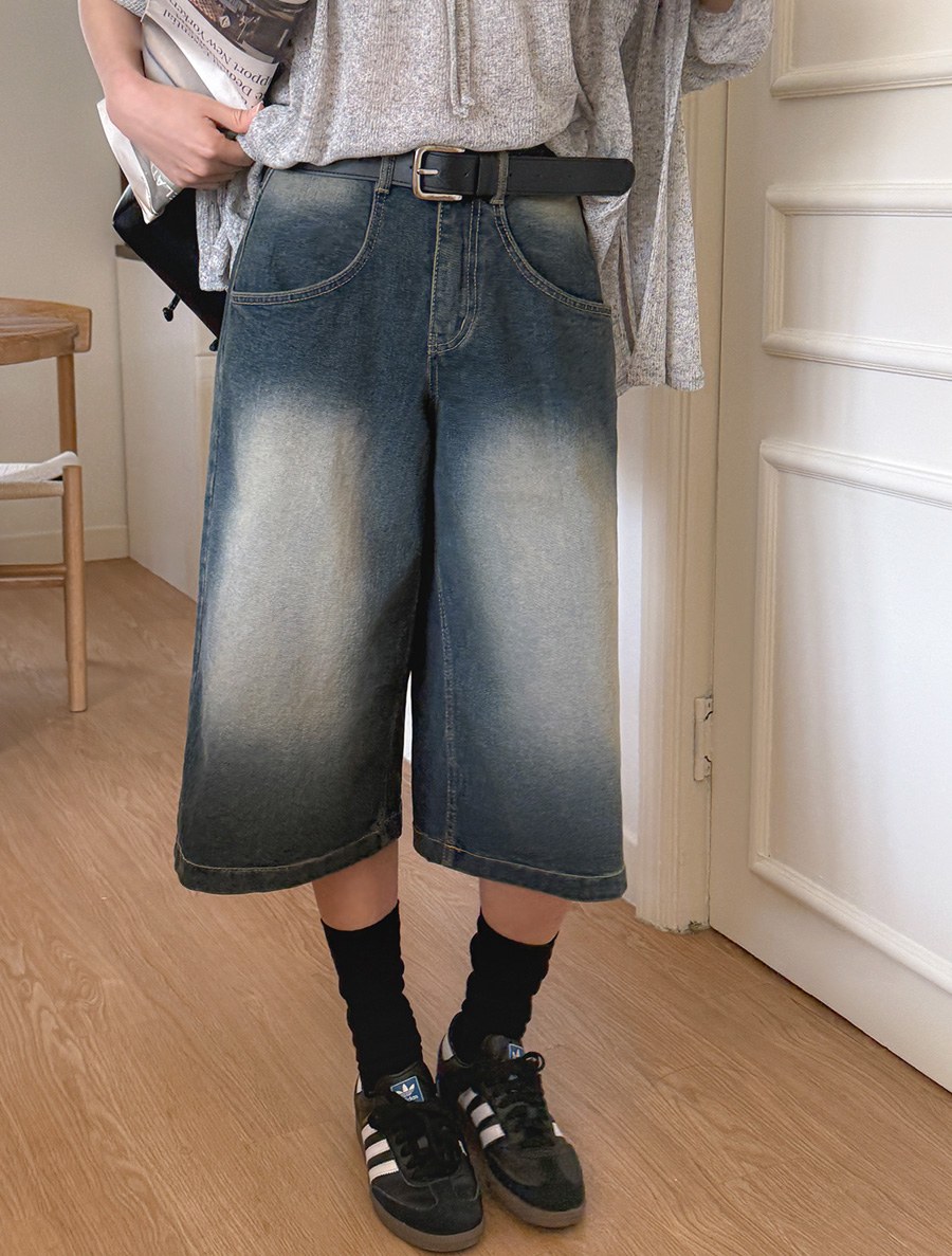 リンメイウォッシングバミューダデニムパンツ