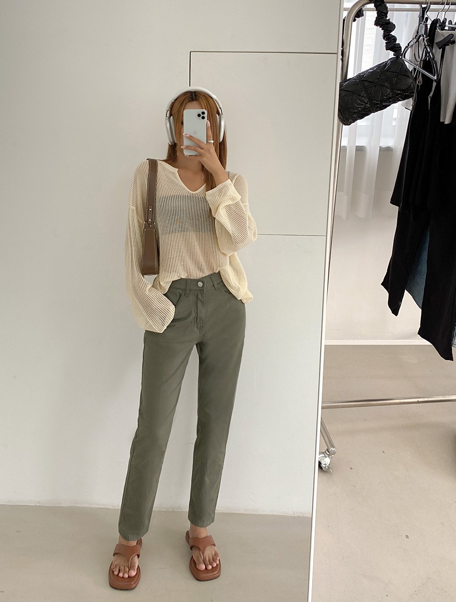 ダミーヘンストレート隠しウエストバンドパンツ