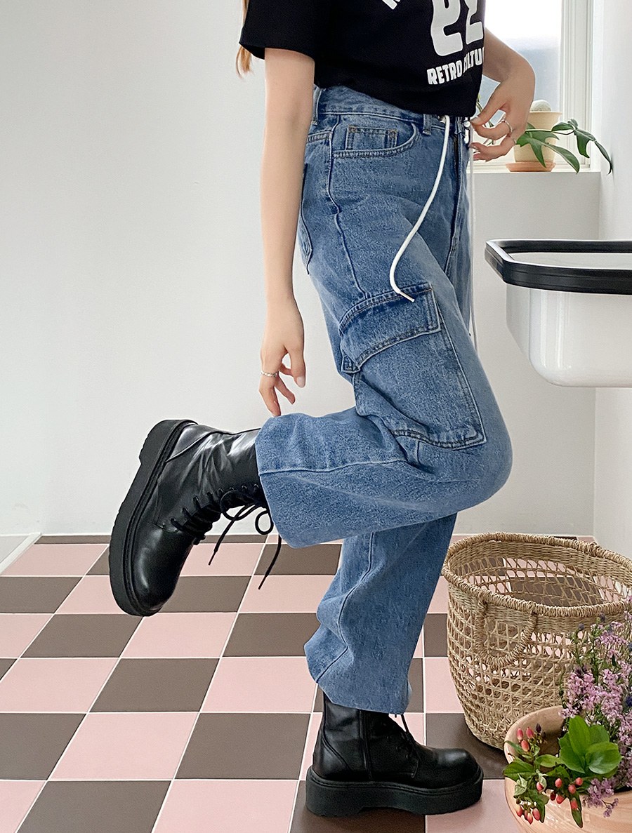 [EVELLET]サエルビーアイレットカーグデニムパンツ