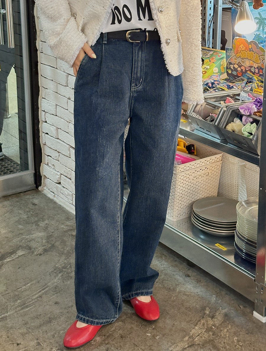 シアヌピンタックワイドロングデニムパンツ