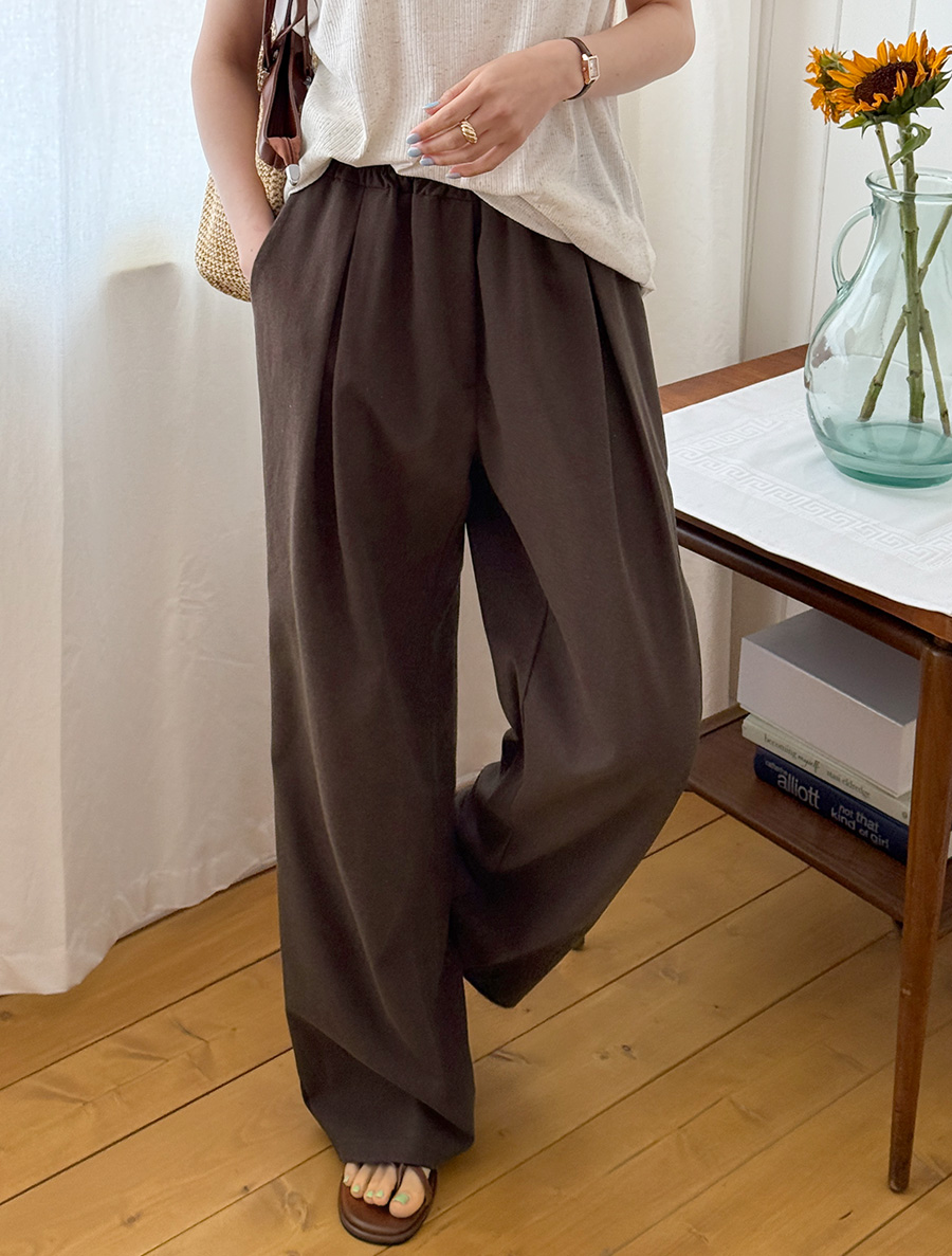 アミュヘンピンタックワイドロングリネンパンツ