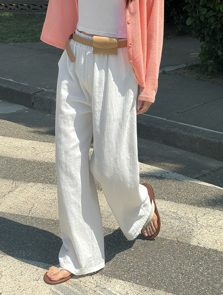ブチモンリネンストレートロングウエストバンドパンツ