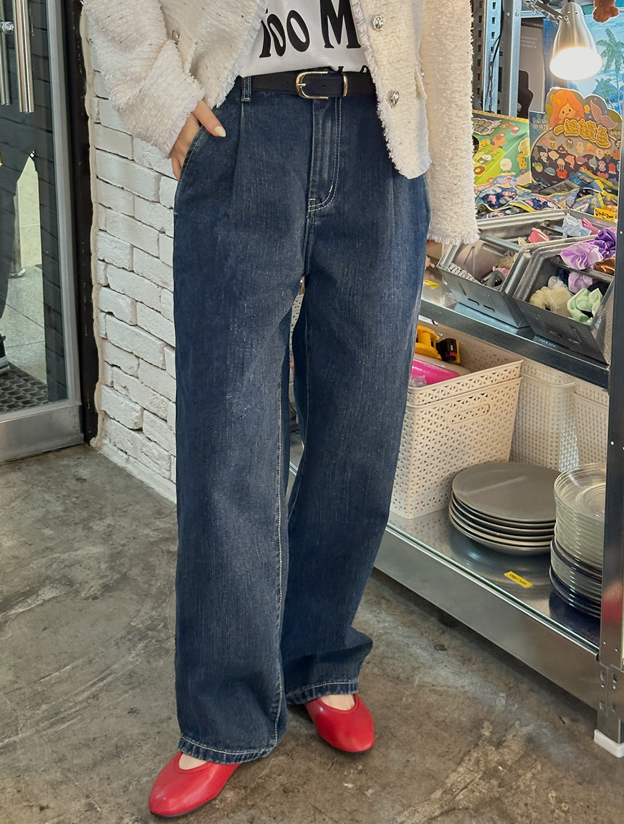 シアヌピンタックワイドロングデニムパンツ