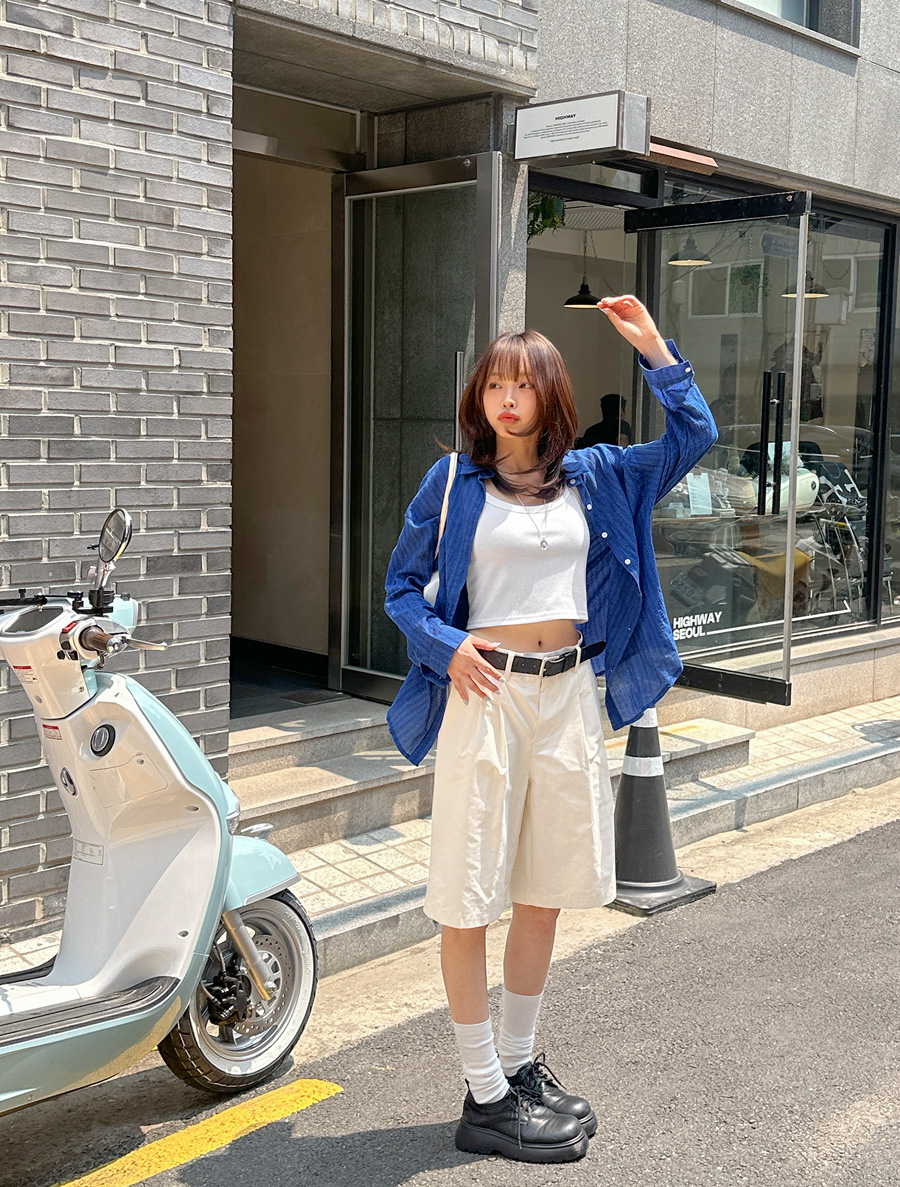 レンフナイロンピンタック5.5分丈パンツ