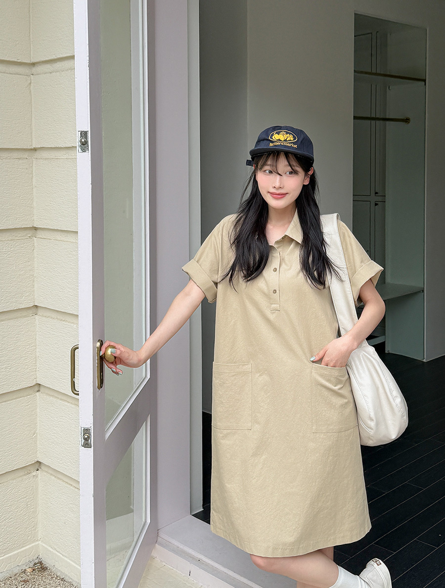 ニュールベンリネンポケットカラーワンピース
