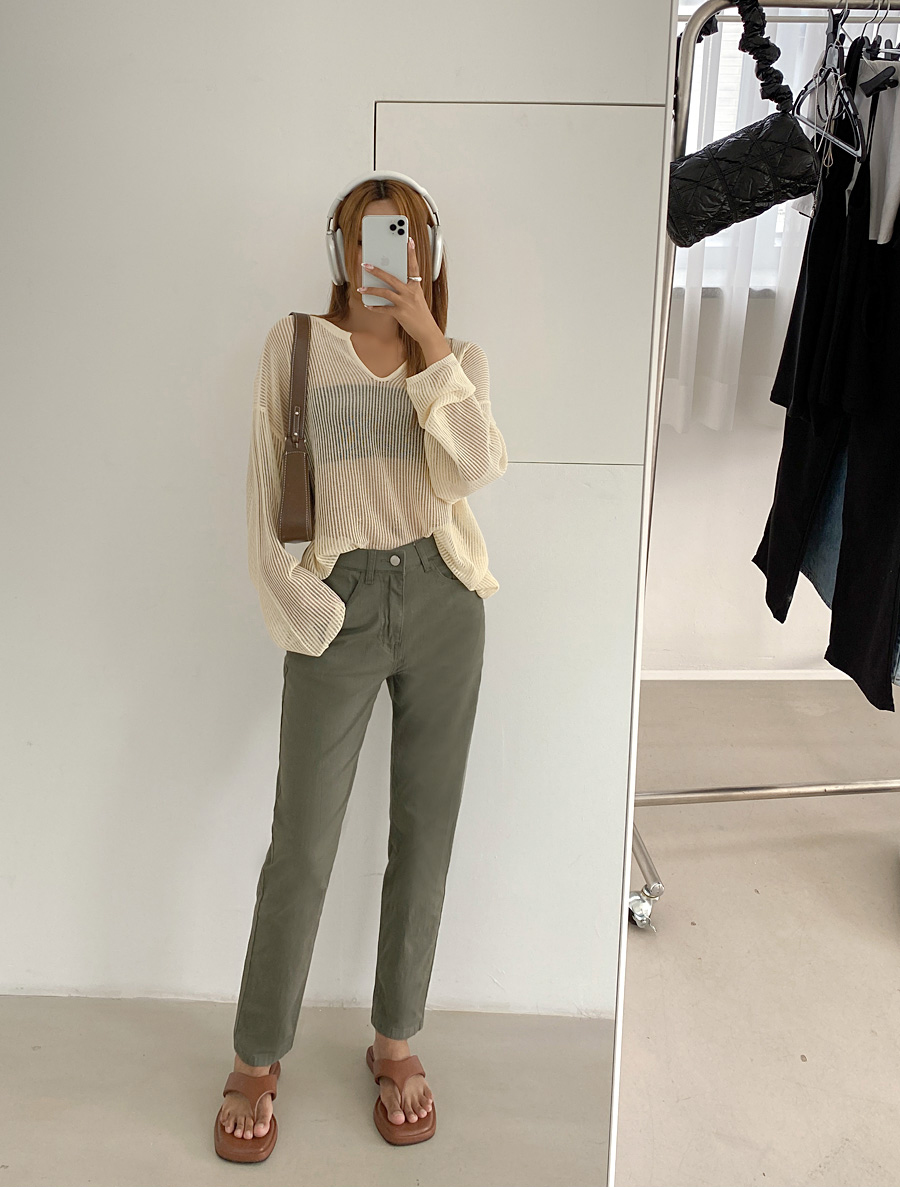 ダミーヘンストレート隠しウエストバンドパンツ