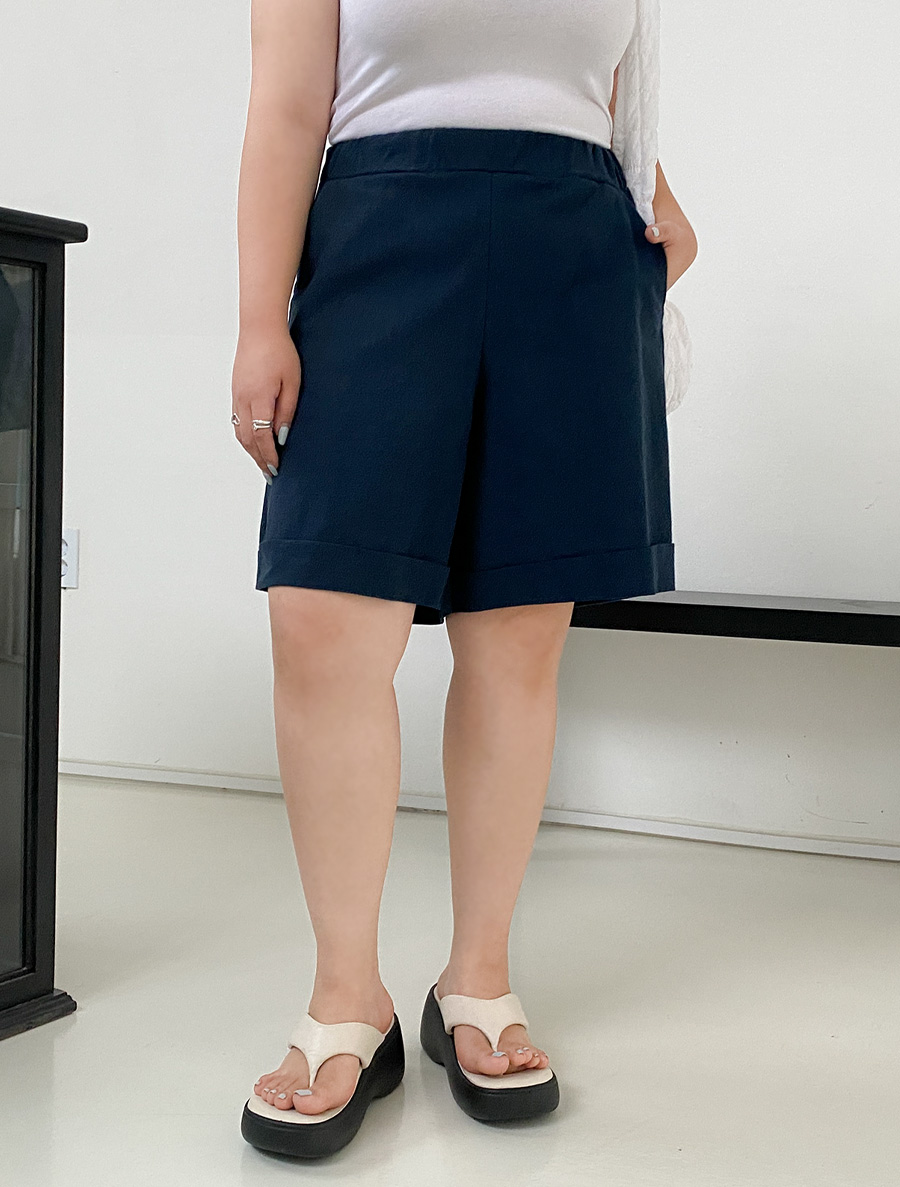 [EVELLET]メユニンリネン5分丈ウエストバンドパンツ
