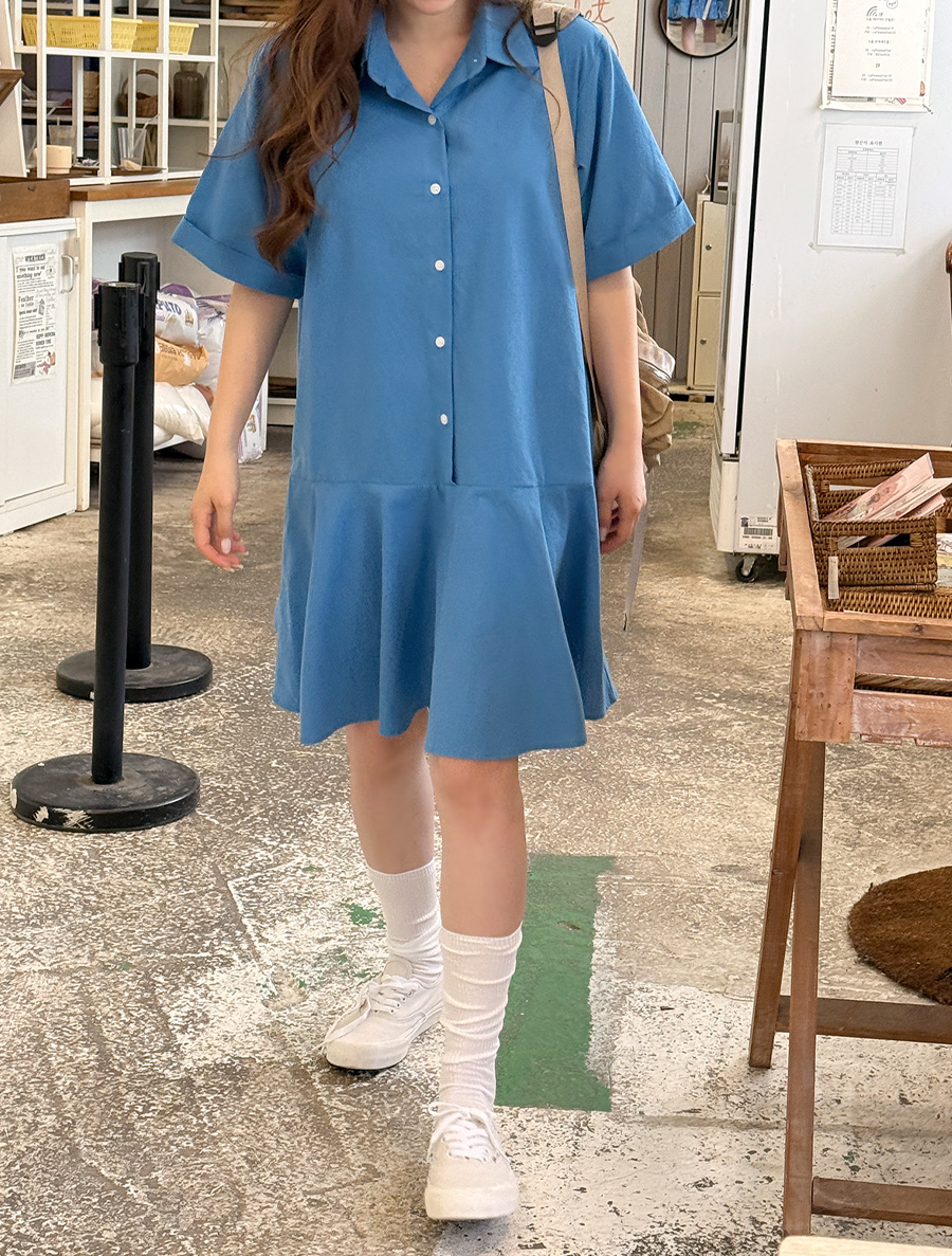 ブモアシャーリングカラーシャツワンピース