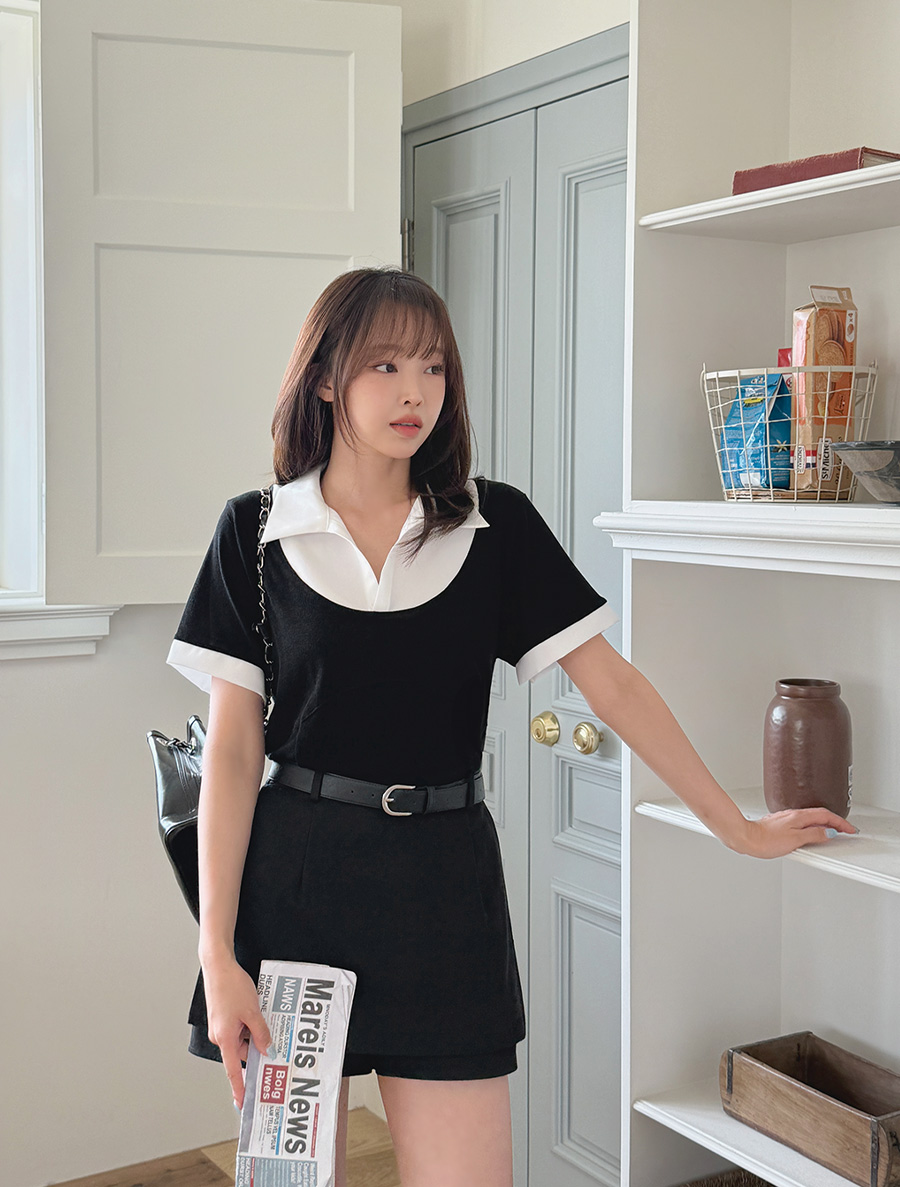 ムラエン配色切開カラーティーシャツ