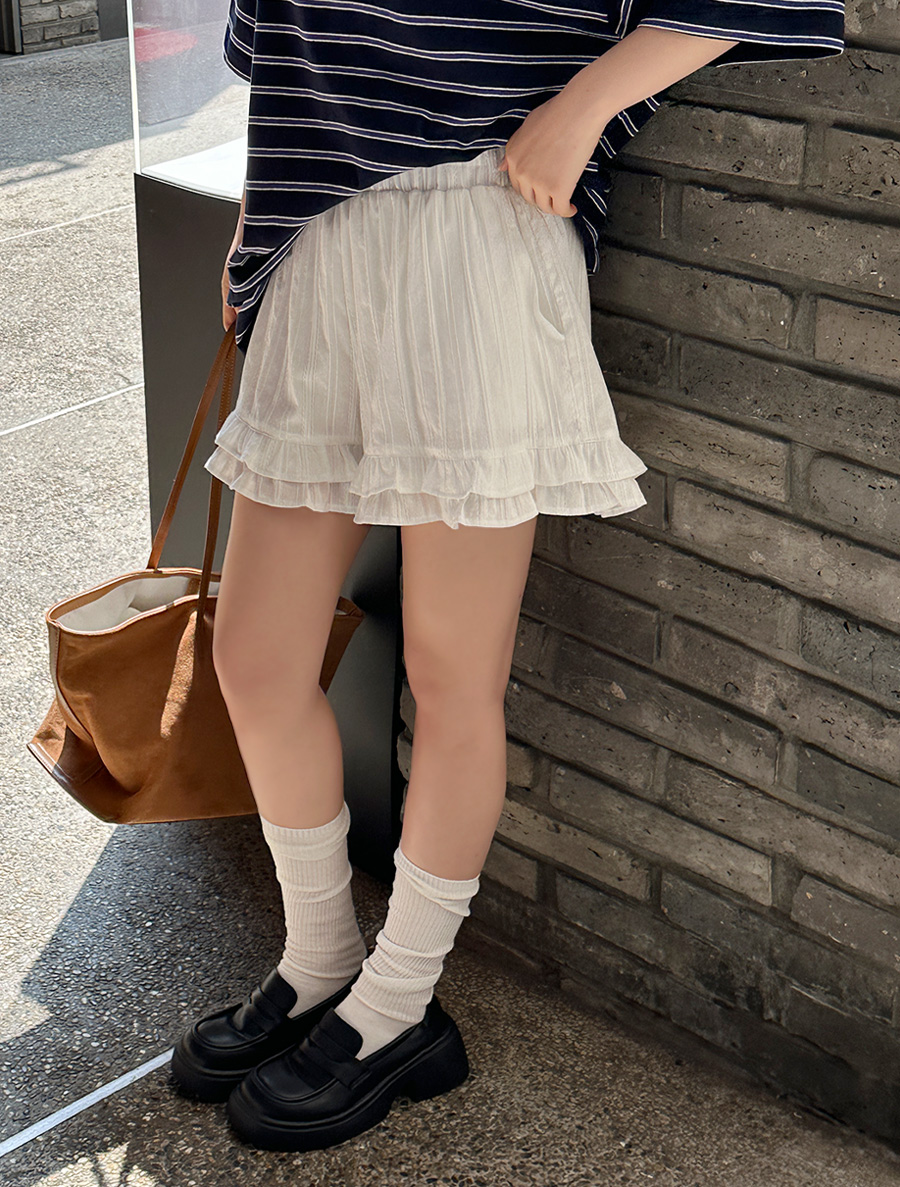 ミルテン フリル ３分丈 ウエストバンドパンツ