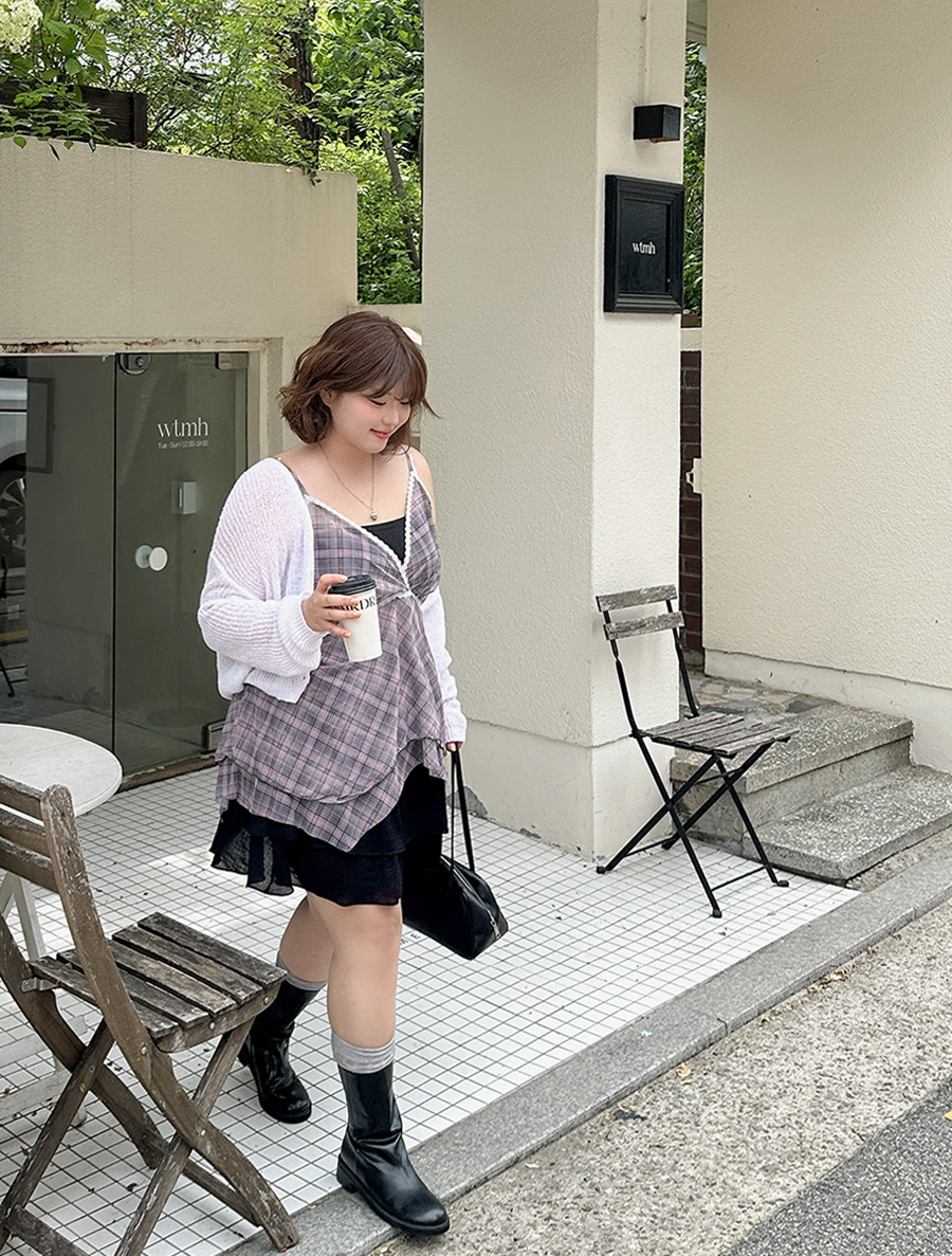 プハートチェックレースレイヤードビスティエ