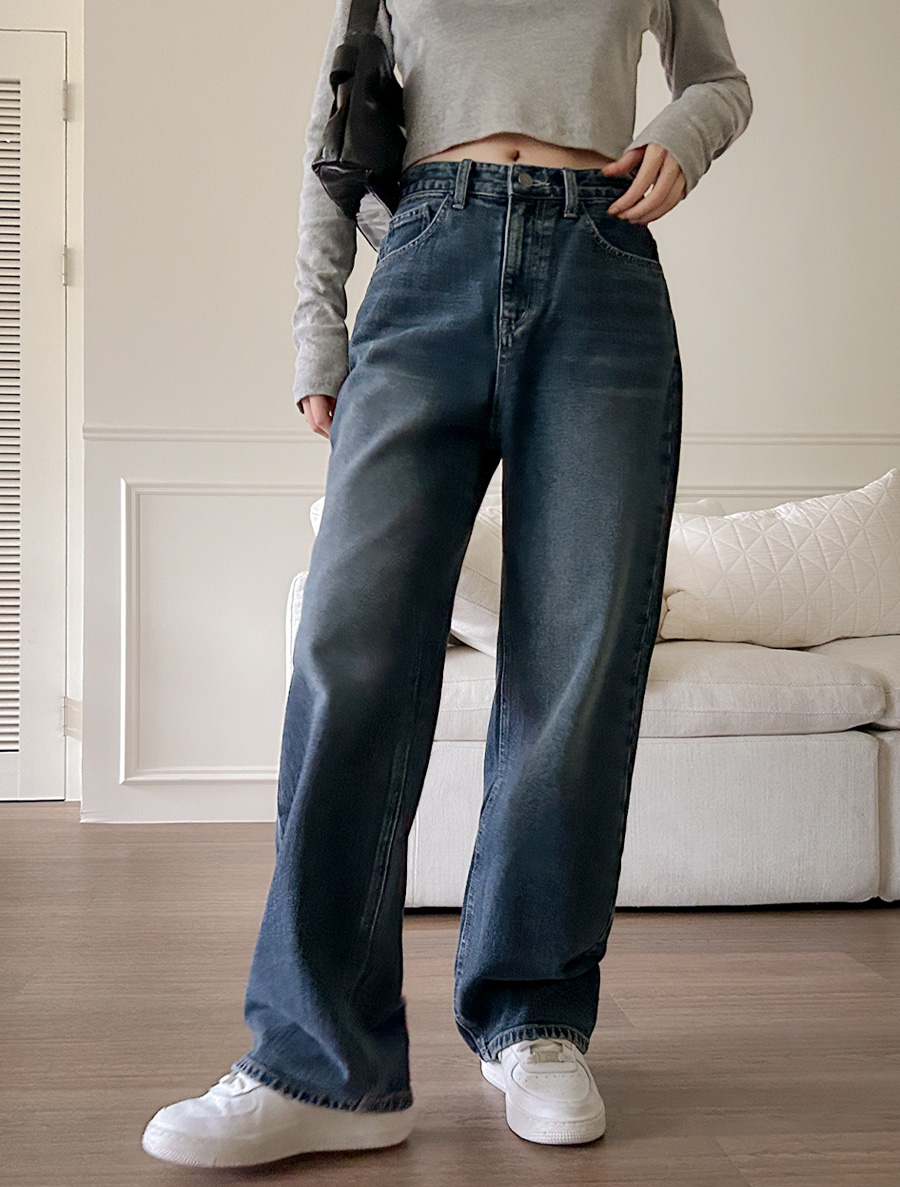 [EVELLET]ルビメンキャットウォッシュワイドデニムパンツ