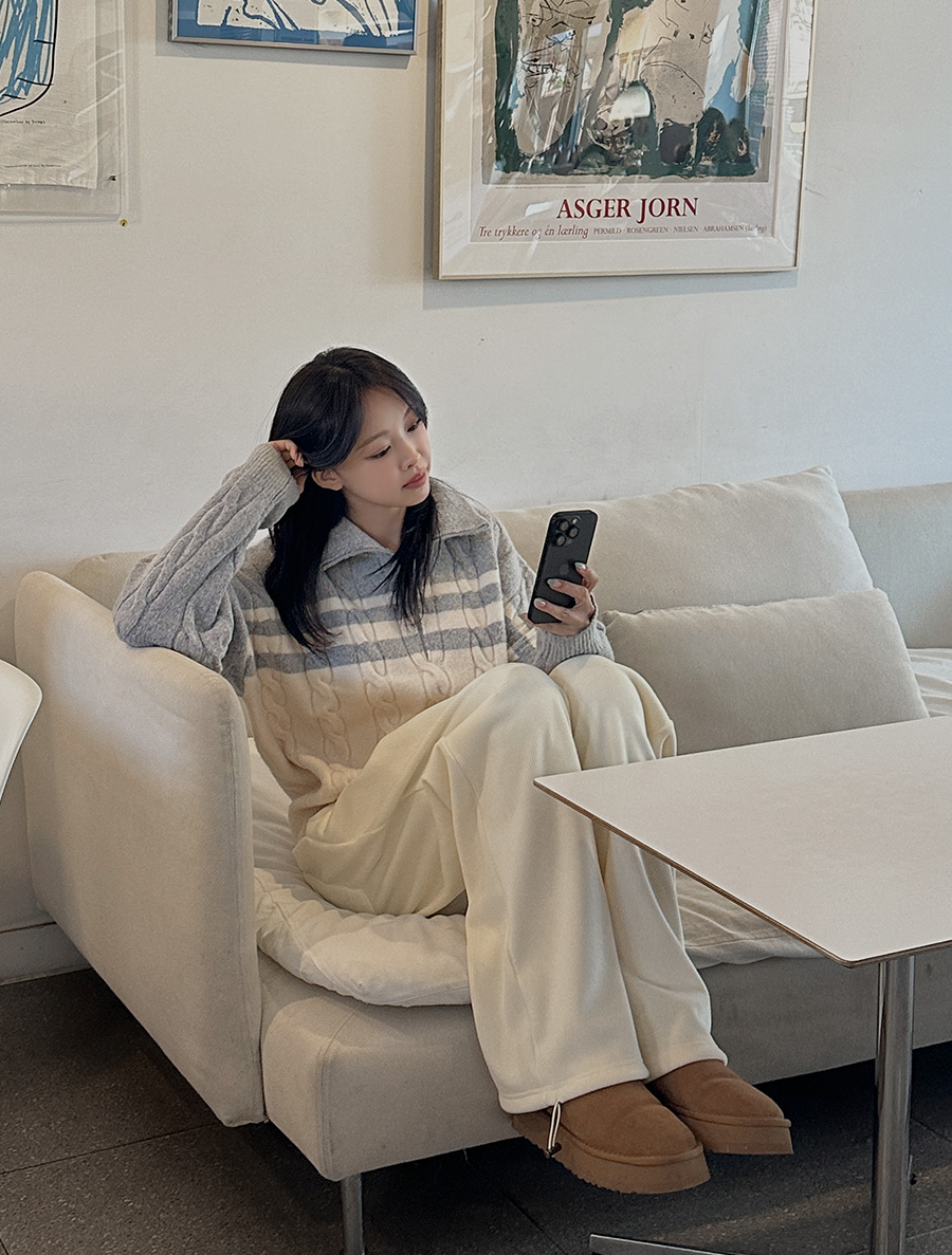 [EVELLET]クローダー配色反集業ニット