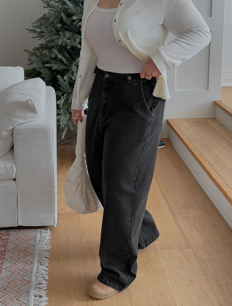 [日常パンツ]デルユナ起毛ストレートデニムパンツ