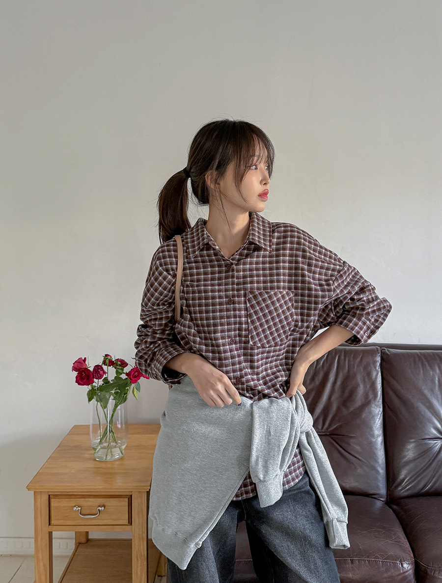 [EVELLET]ベディエンルーズフィット起毛チェックシャツ