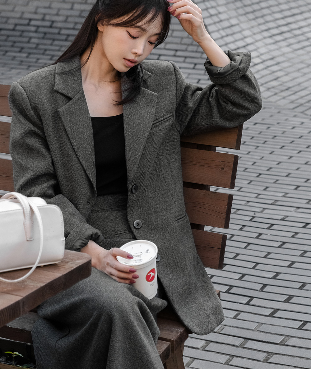 [EVELLET]デベンヌヘリンボーンキルティングシングルジャケット