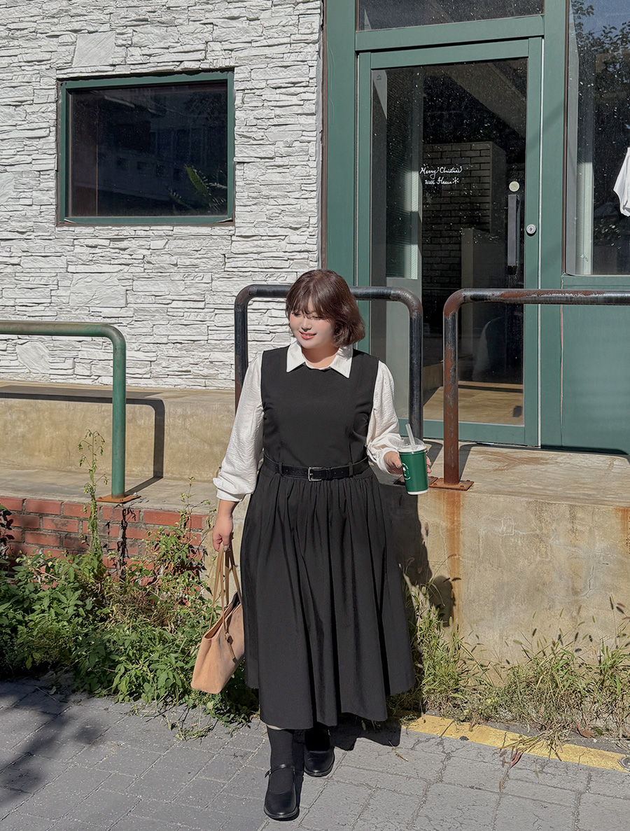 デンミュアシャーリングサスペンダーロングワンピース