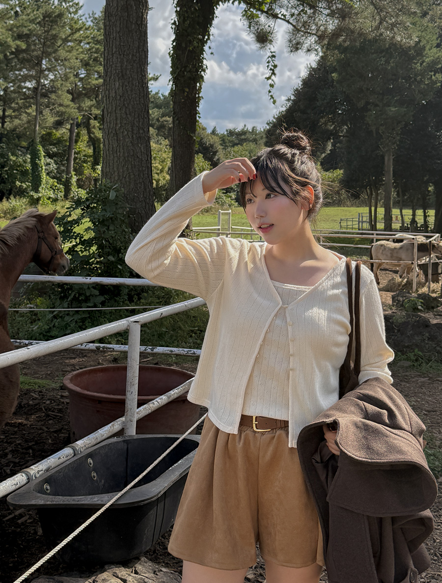 [EVELLET]ポインテパンチングスリブリスカーディガンSET