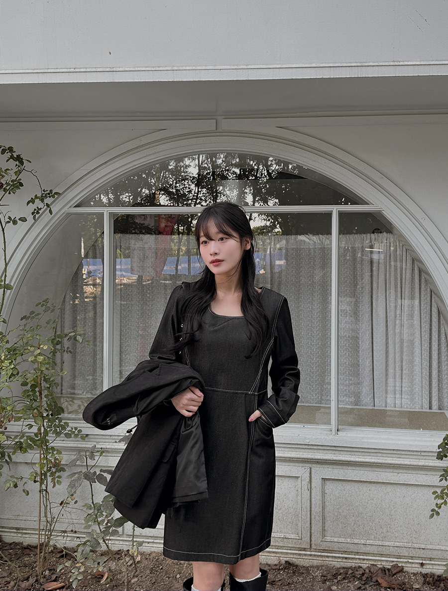 [EVELLET]リヴィーナデニム配色ステッチミニワンピース