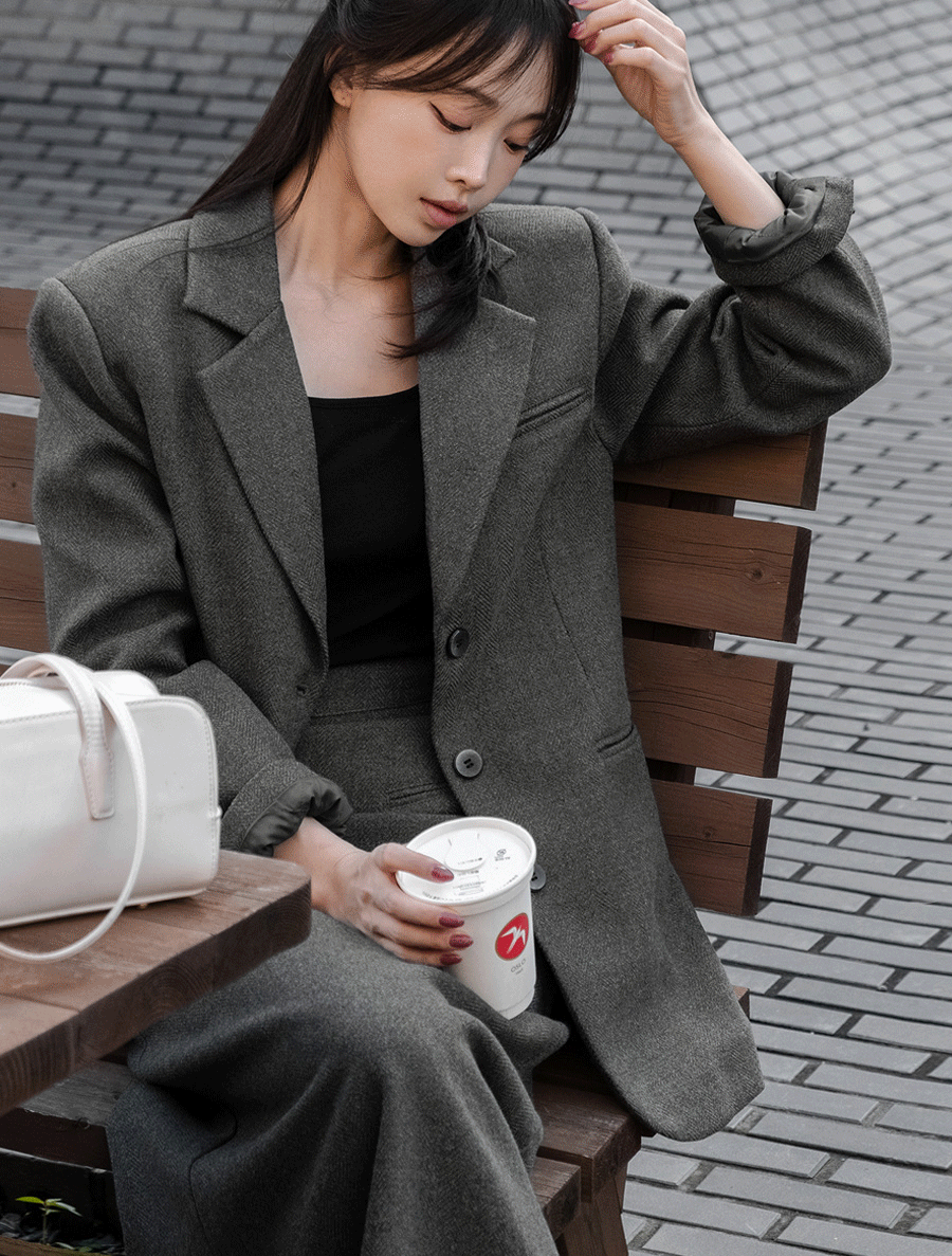 [EVELLET]デベンヌヘリンボーンキルティングシングルジャケット