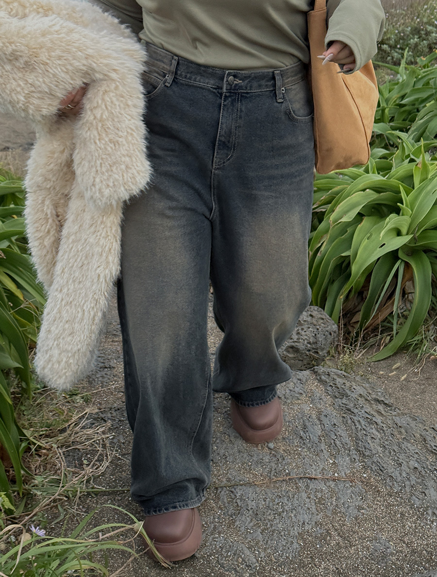 【日常パンツ】フビエン起毛ウォッシングワイドデニムパンツ