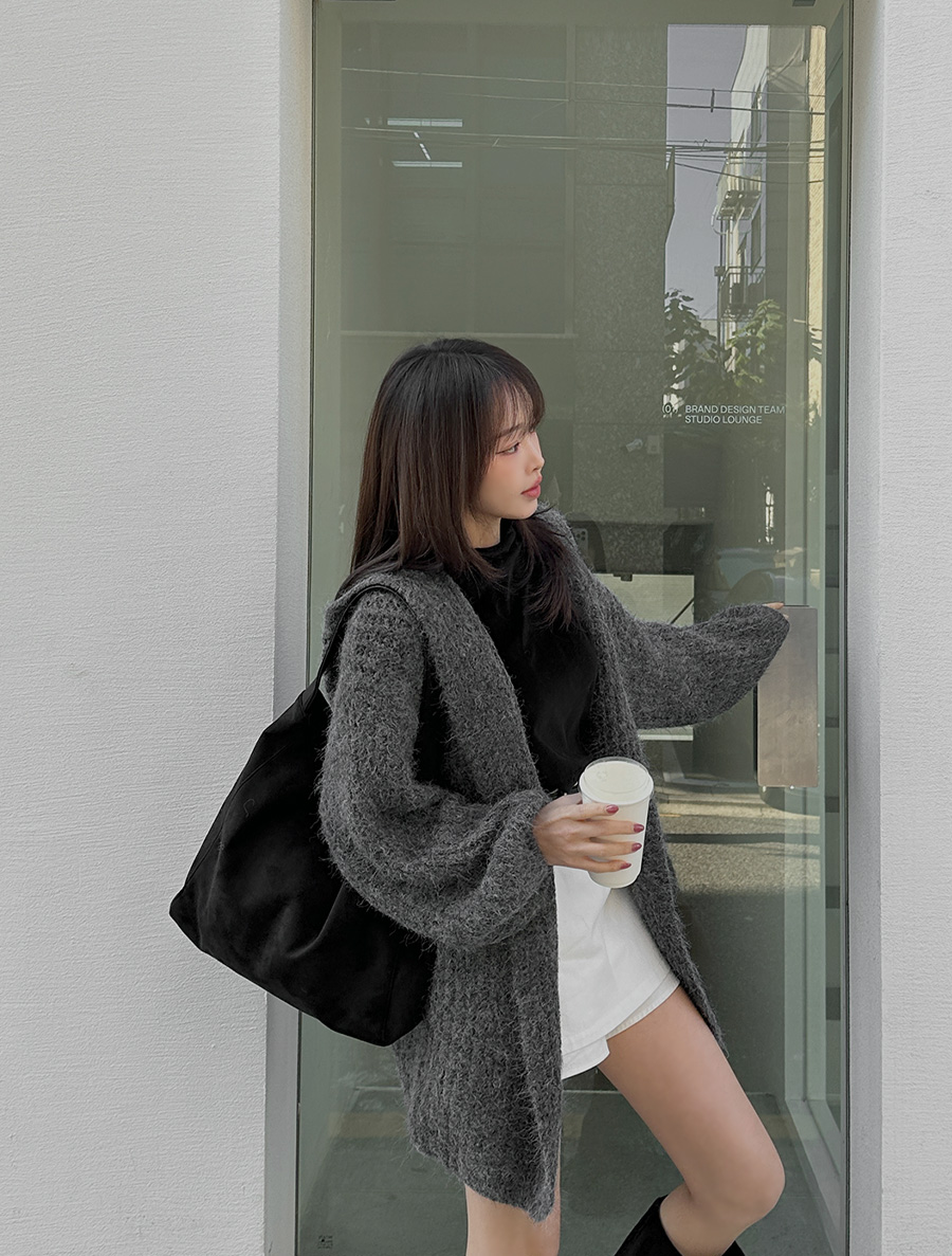 センチレンウールフードロングニットカーディガン