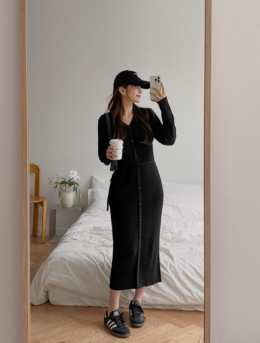 [EVELLET]エヴルディVネックウエストストラップSETニットロングワンピース