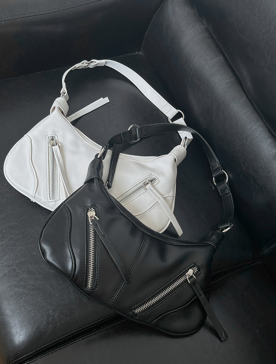 モンディアレザージッパーショルダーバッグ