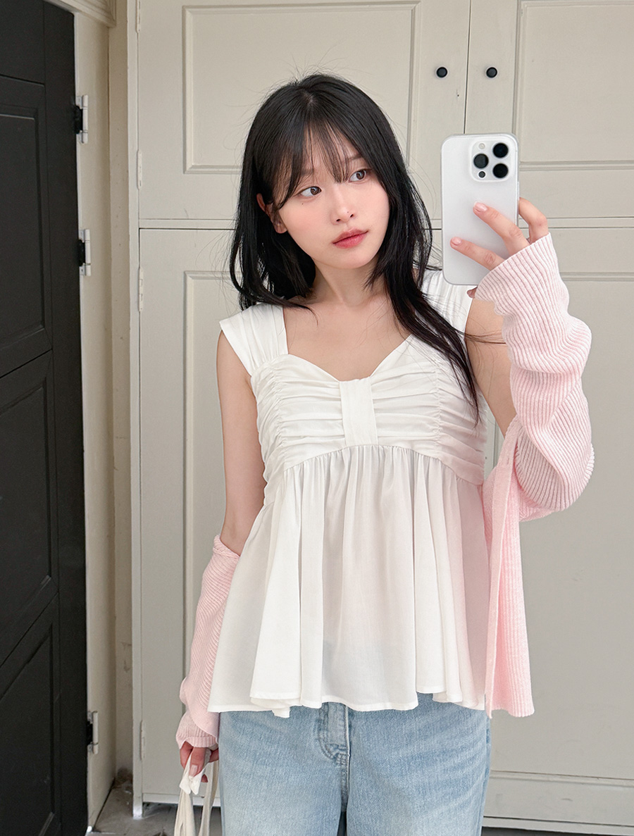 [EVELLET]ブリユリボンスモークビスティエブラウス