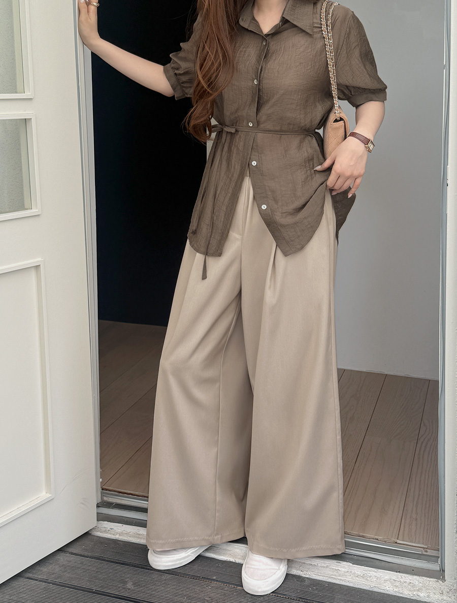 オプエンピンタックワイドウエストバンドスラックス