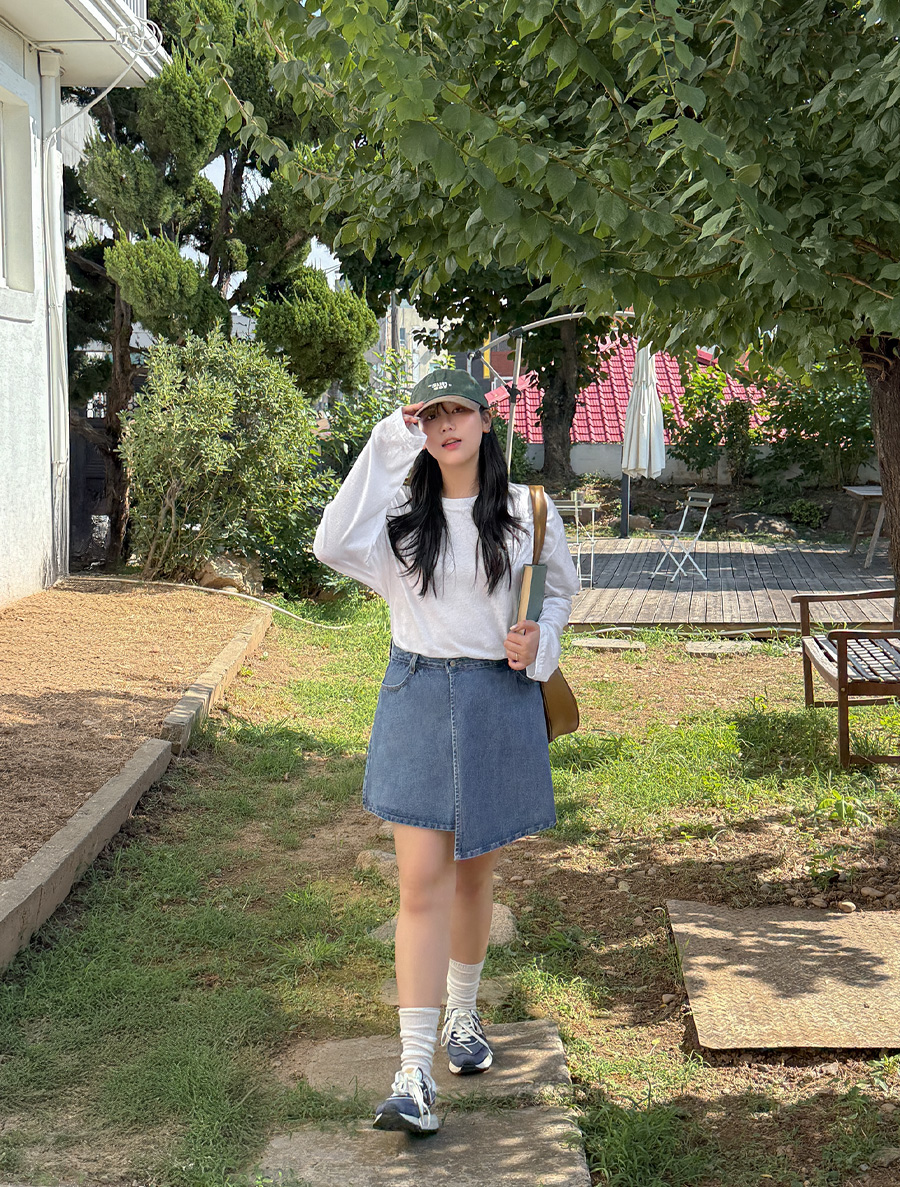 ツレンフアンバランスデニムラップパンツスカート