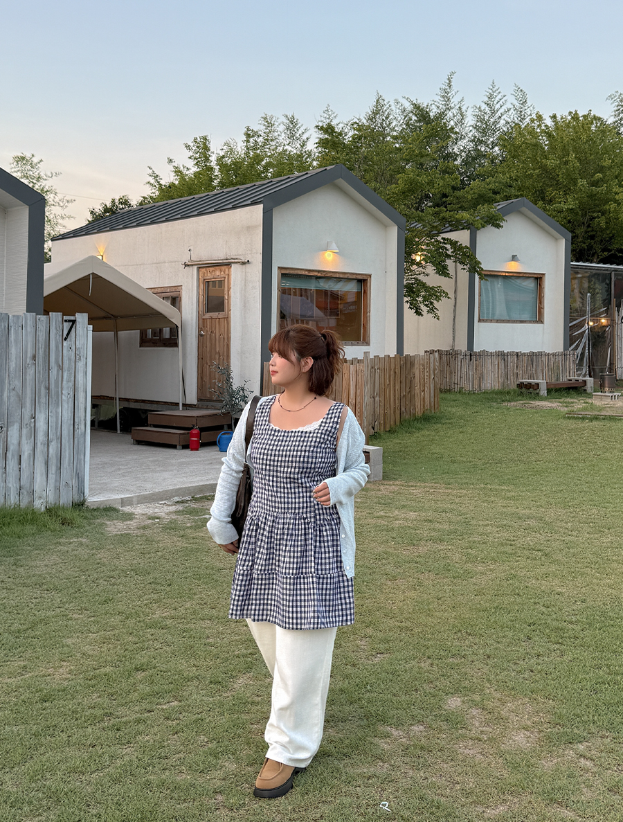 ビューヘンプチェックサスペンダーミニワンピース