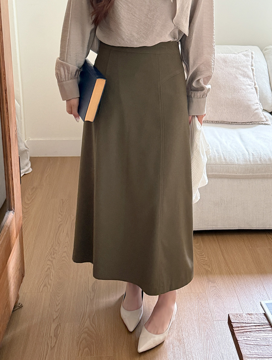 [EVELLET]ミュープレン切開フレアロングスカート