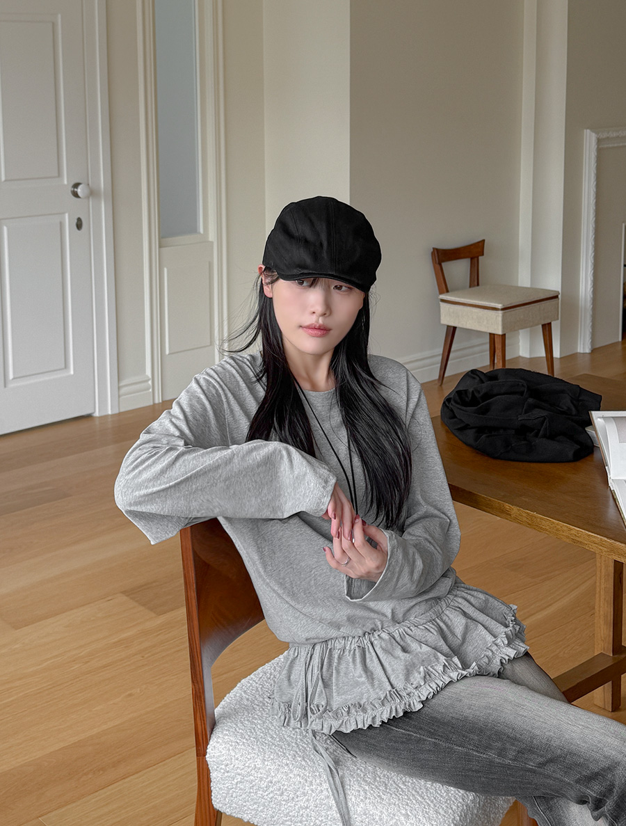 [EVELLET]プロニーストリングレイヤードフリルティーシャツ