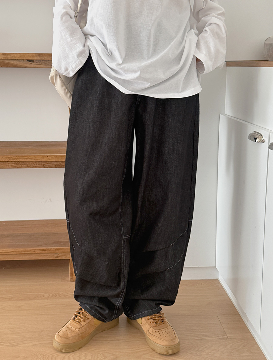 アチュヘンステッチバルーンワイドデニム