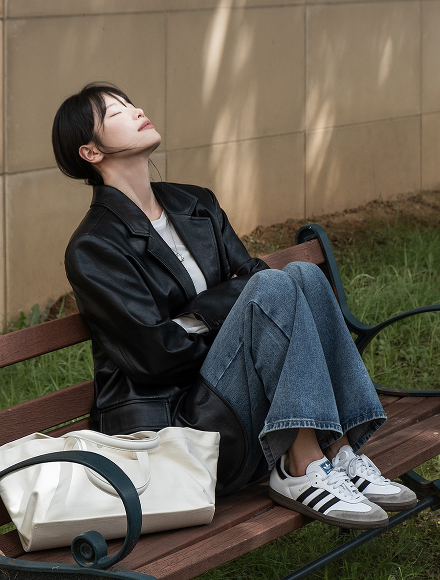 [EVELLET]ボイトレザーオーバーフィットシングルジャケット