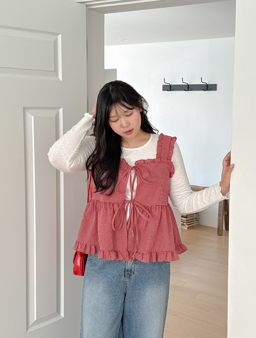 アーレント チェック フリル リボン ビスティエ