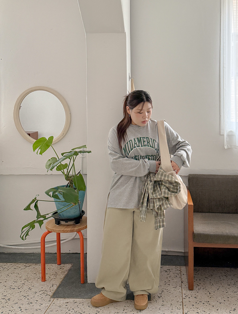 キッセンド長さ別ピッチ起毛ワイドコットンパンツ