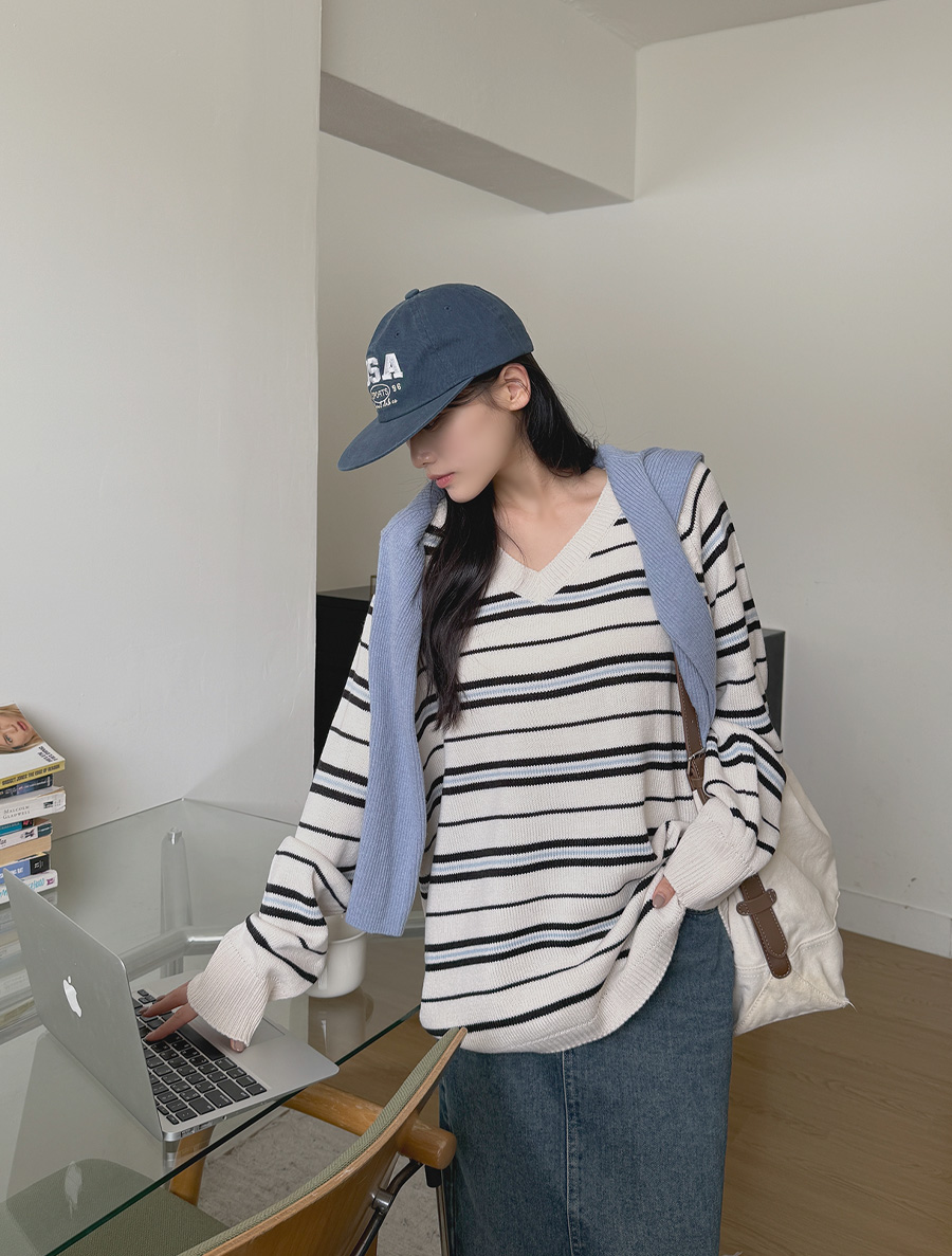 オクトーパーVネック配色スタイルニット