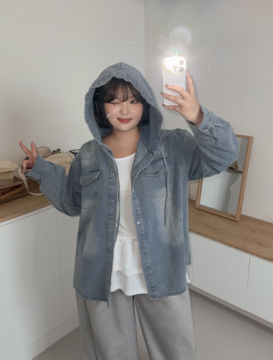 エンフォード デニム アンバランス フードシャツ ジャケット