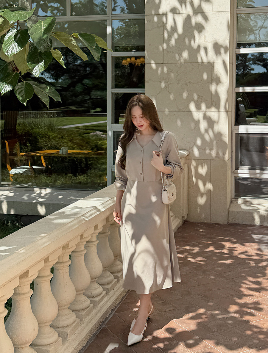 アメンドピンタックフレアカラーワンピース