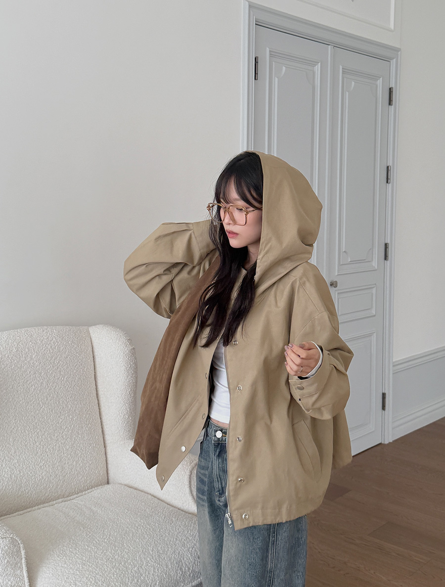 フューメインストリングコットンフードジャケット