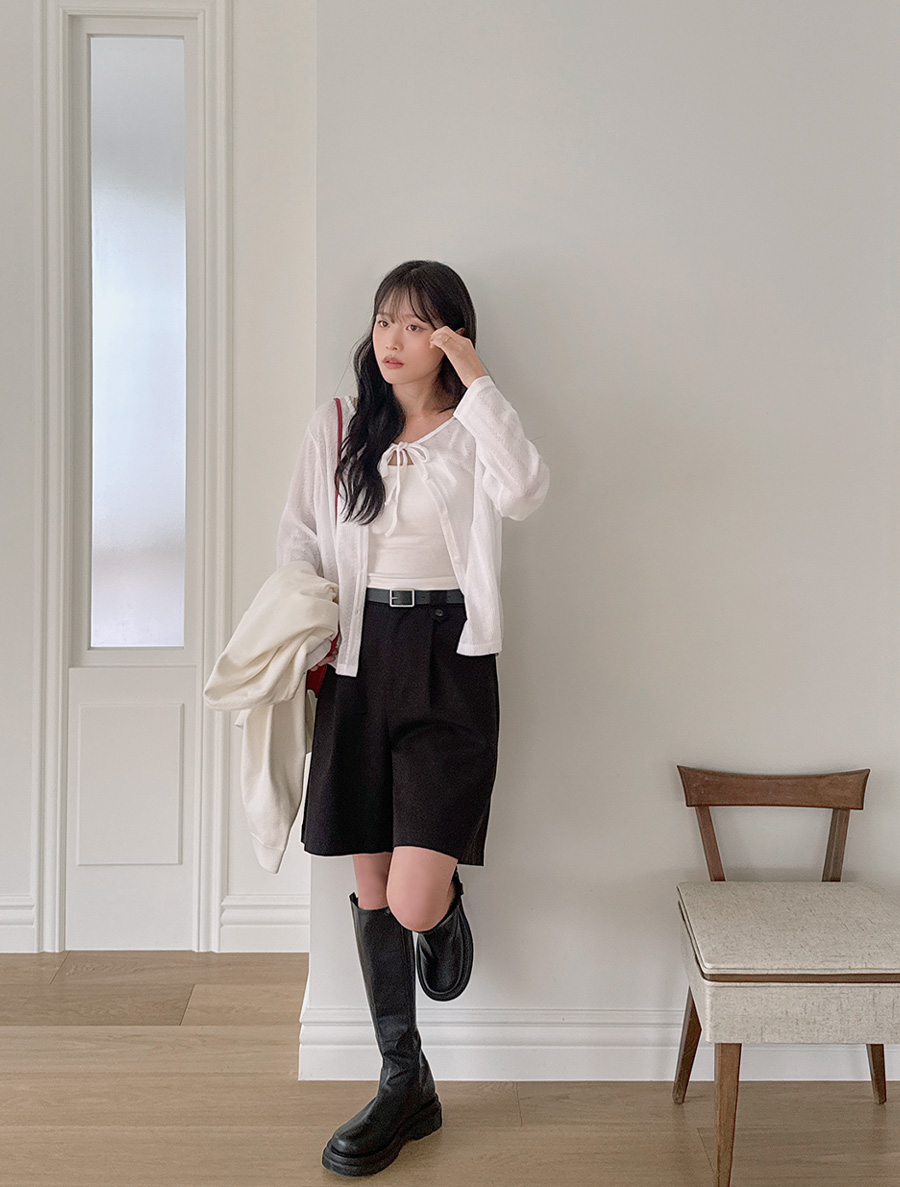 リケントパンチングリボンカーディガン