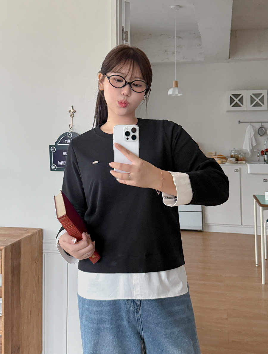 フェビュード配色ペンダントレイヤードティーシャツ