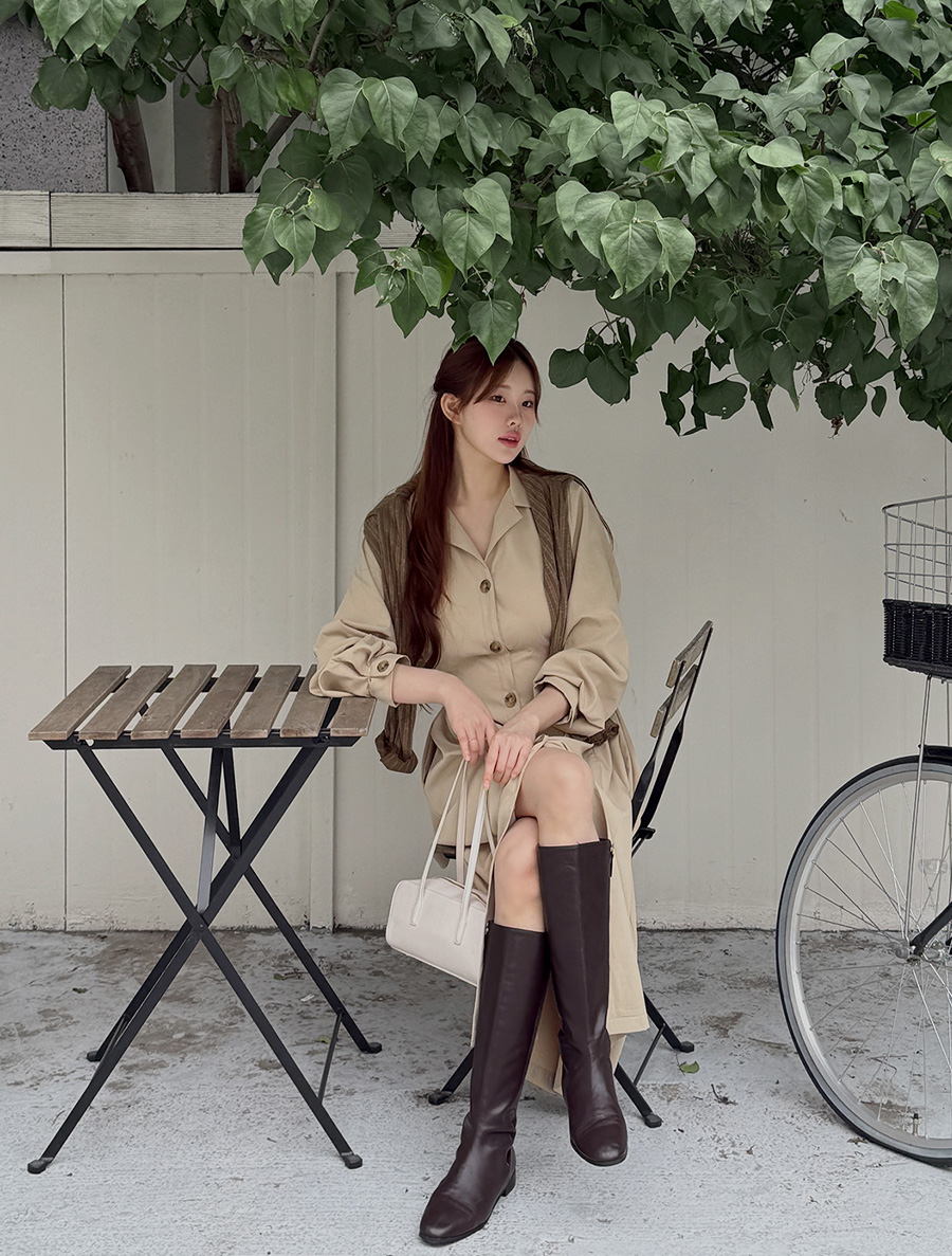 シュアムカラーボタン ロングワンピース