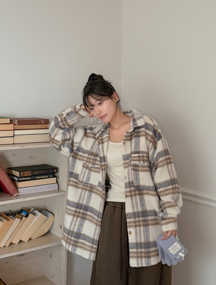 デュイデルウールチェックアンバランスシャツジャケット