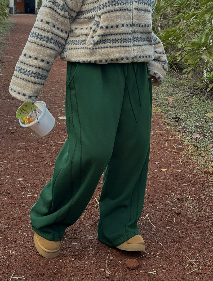 [EVELLET]ローリンド起毛配色ステッチウエストバンドパンツ