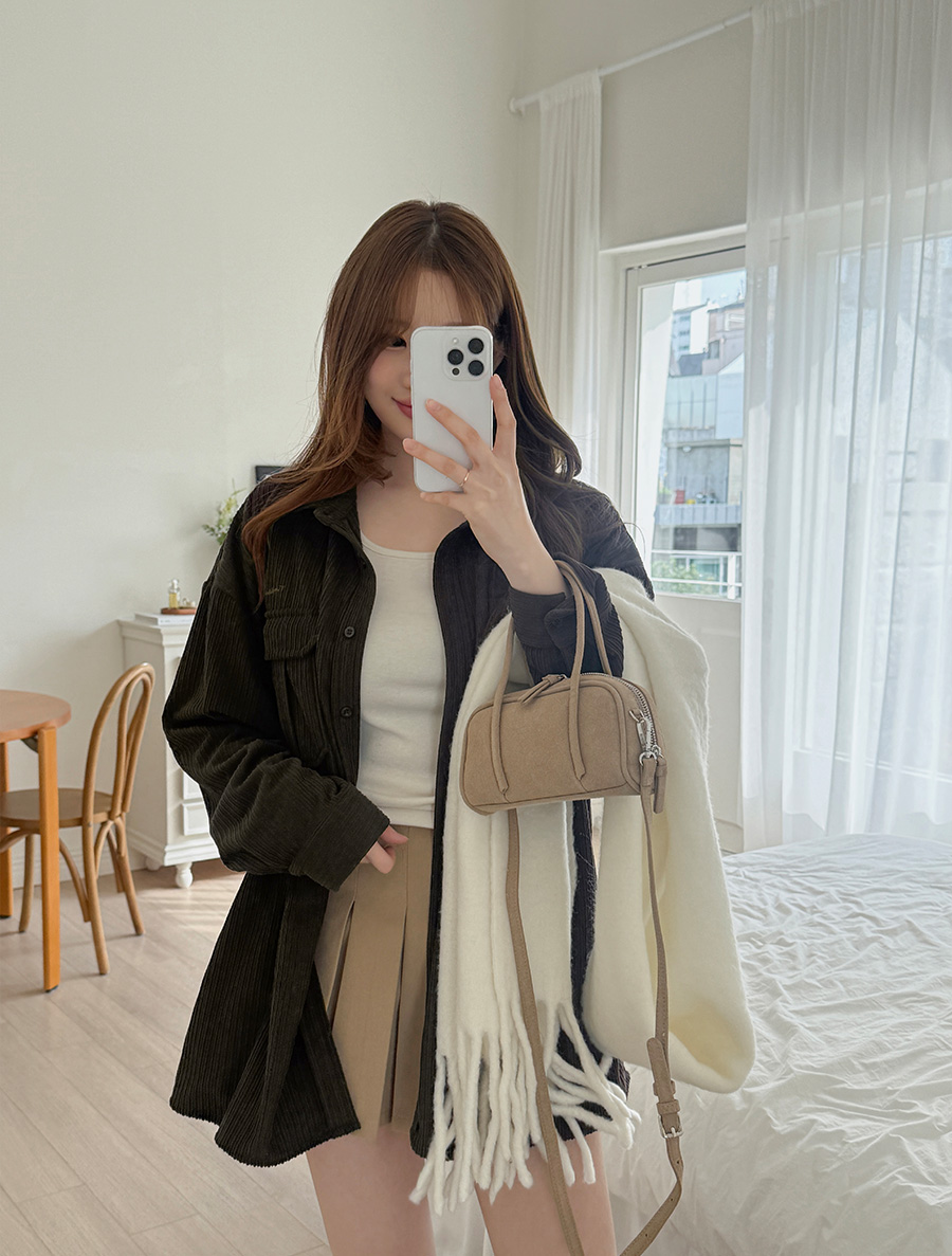 [EVELLET]レントープコーデュロイルーズフィット刺繍シャツ